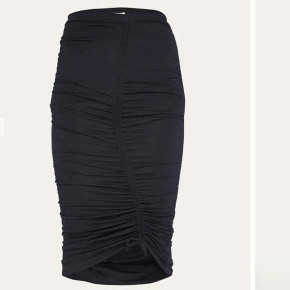 Jonathan Simkhai Anya Matte Jersey Ruched Midi Skirt with Asymmetric Seam - Picture 1 of 4